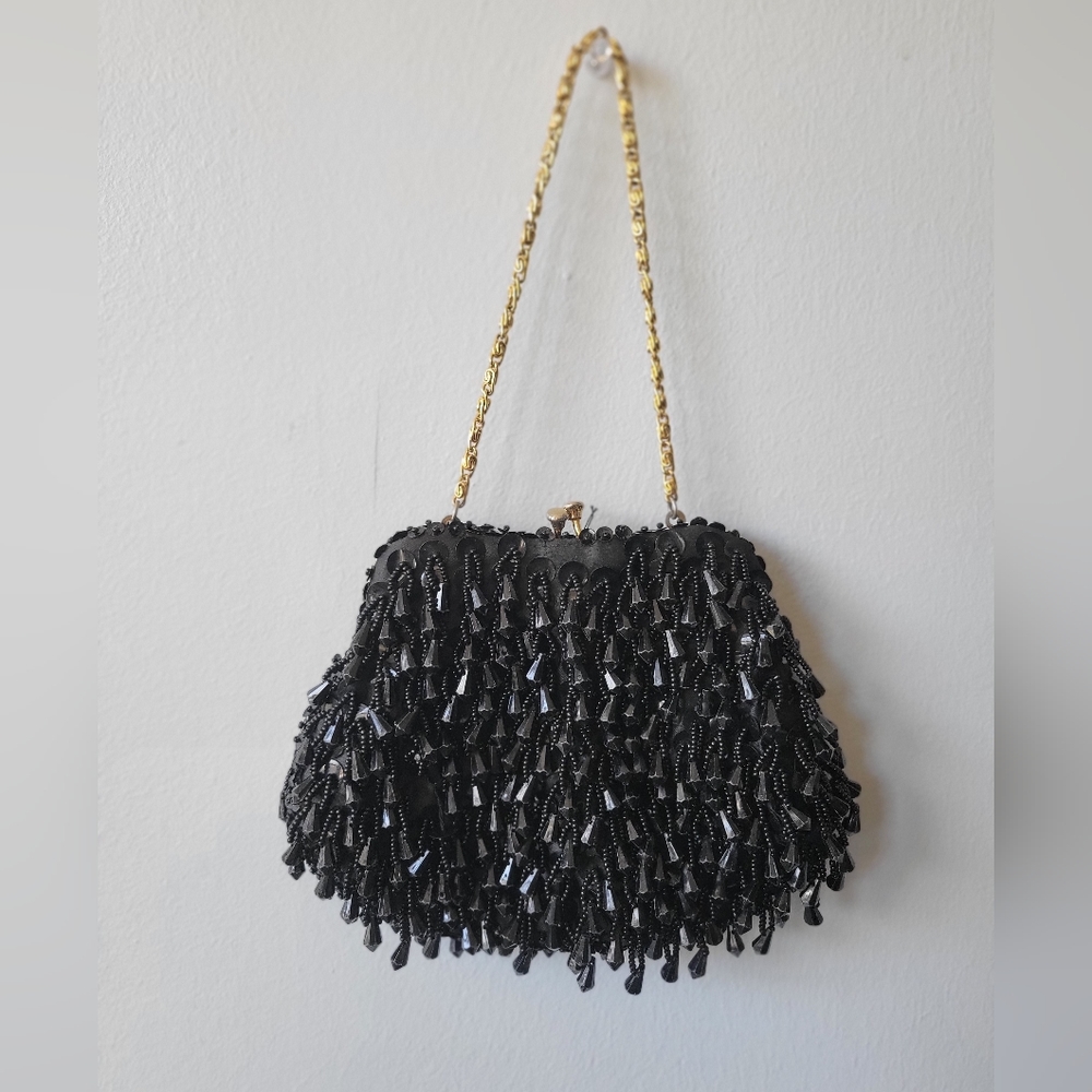 Vintage Black Beaded Handbag/clutch